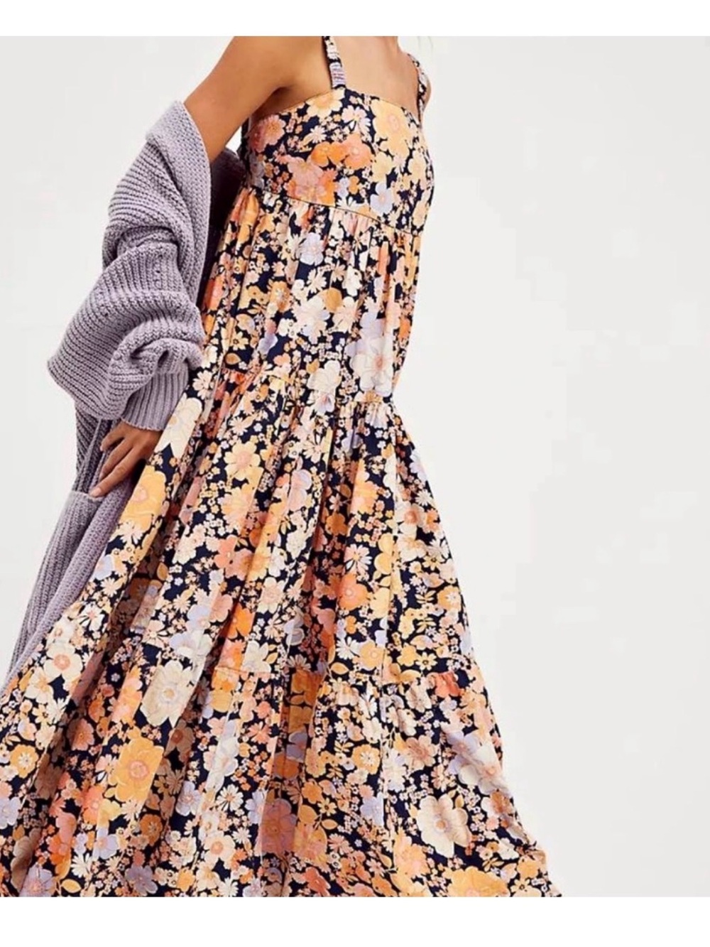 Free People Park slope Floral Tiered Maxi Dress with Peach Accents